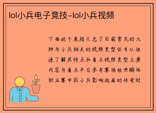 lol小兵电子竞技-lol小兵视频